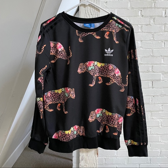 Adidas Black Leopard Floral Sweatshirt 